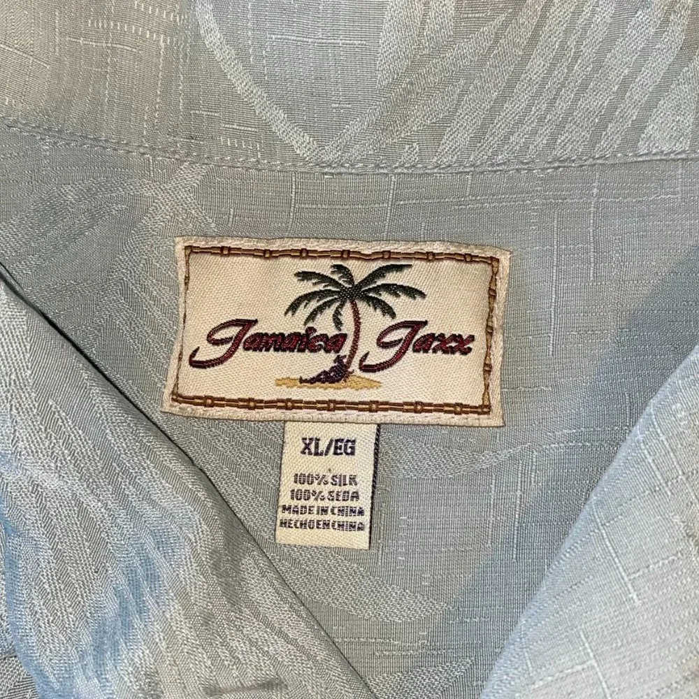 Jamaica Jaxx Green 100% Silk Button Down Hawaiian Shirt XL Cool Mint Green - Picture 7 of 7